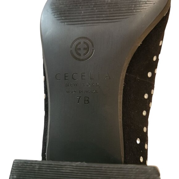 Cecelia New York Black Suede Ankle Strap Studded Block Heels Womens Sz 7 - Picture 12 of 13